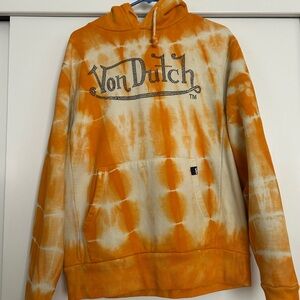 Von Dutch Orange and White Tie-Dye Hoodie